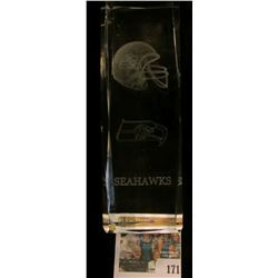 Large heavy Lead Glass Hologram Style cubicle of (Seattle) "Seahawks". In original box.