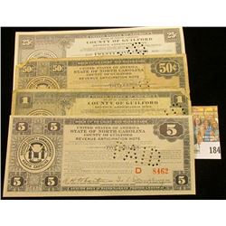 1934 four-piece set of Depression Scrip .25c, .50c, $1, & $5 State of North Carolina, County of Guil