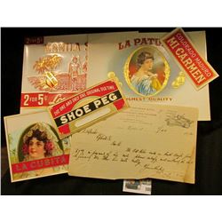 (5) Attractive near mint condition Cigar Box labels & a Jan 23, 1892 Letter on letterhead "D.M. Osbo