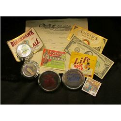 (4) Different "Hetzler's Dairy Muscatine, Iowa" mint, unused container lids; Cigar Box label; (3) be