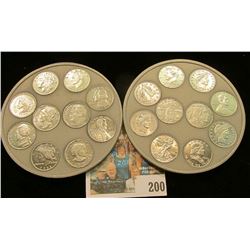 Pair of Mini-Coin  Coin Coaster??? depicting numerous coins in high relief.