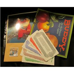 8 1/2" x 11" autographed Color Poster "The Famous Chicken Ted Giannoulas"; 1920 colorful Apple Box l