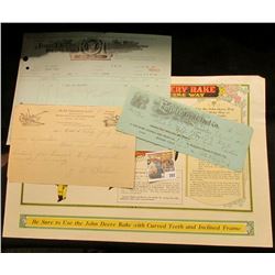 1938 Invoice "John Deere Plow Co. Farm Machinery Vehicles, Wagons Etc. Omaha-Sioux Falls Sidney Siou