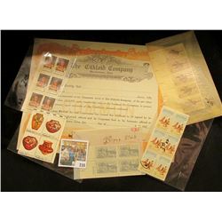 Unissued "The Cilkoid Company Marshalltown, Iowa" Stock Certificate; plateblock 1859 1959 Silver Cen