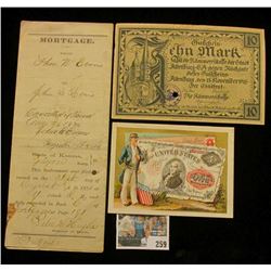 1870 Mortgage with attached Revenue Stamps from Meiys County, Ohio on State of Kansas notarized pape