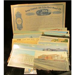 Unissued 1850 era Farming L& Scrip Certificate for "Iowa Central Air Line Rail-Road Co."; & (16) Dif