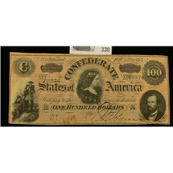 Feb. 17th, 1864 "Confederate States of America" One Hundred Dollar Banknote, No. 86574.
