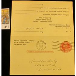 2c Used George Washington Postal Card with 2c Unused Martha Washington Reply Card Cat. No. UY13.