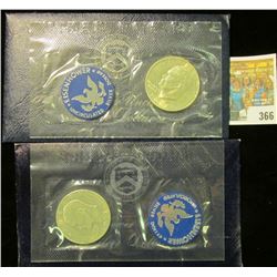 1971 S & 1972 S Brilliant Uncirculated Eisenhower Dollars in their original blue packs as issued.