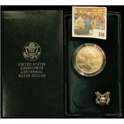 1890-1990 W Eisenhower Silver Dollar, Gem BU and in original box of Issue. Red Book $35.00.