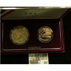 1992 S U.S. Proof Olympics Silver Dollar and Half-Dollar, Baseball & Gymnast in original box of issu