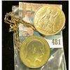 Image 1 : Sweater Guard Coin Jewelry made from a 1909 & 1947 Gold-plated Great Britain Large Pennies.