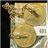 Image 2 : Sweater Guard Coin Jewelry made from a 1909 & 1947 Gold-plated Great Britain Large Pennies.