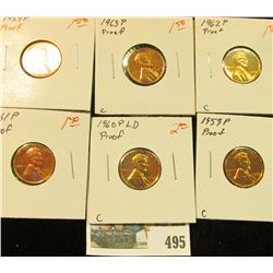 1959P, 60 P Large Date, 61 P, 62 P, 63 P & 64 P U.S. Proof Lincoln Cents.
