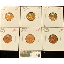 1960 P Large Date, 61 P, 62 P, 63 P 64 P, & 68 S U.S. Proof Lincoln Cents.
