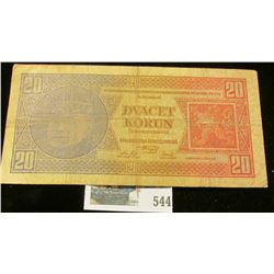 1925 Czechoslovakia 20 korun Banknote.