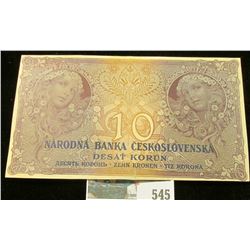 1927 Czechoslovakia 10 korun Banknote.
