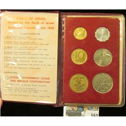 1970 Coins of Israel issued by the Bank of Israel Jerusalem Specimen Set in original holder. Gem BU.