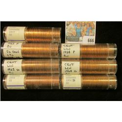 SOLID DATE ROLLS OF UNCIRCULATED MEMORIAL CENTS INCLUDES 1963, 1968, 1964-D. 1964-D, 1963-D, 1964, &