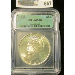 1923 PEACE DOLLAR GRADED MS 63 BY ICG