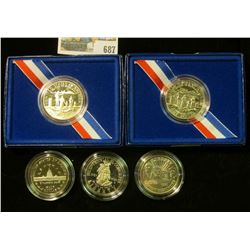 2 PROOF STATUTE OF LIBERTY HALF DOLLARS WITH BOXES, TWO BICENTENNIAL OF CONGRESS HALF DOLLARS,  & UN