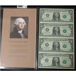 UNCUT SHEET OF FOUR 2003-A ONE DOLLAR NOTES