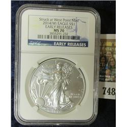 2014 AMERICAN SILVER EAGLE EARLY RELEASE GRADED MS 70 BY NGC