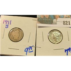 1945 MERCURY DIME & 1911-S BARBER DIME
