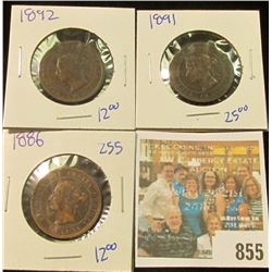 1886, 1892, & 1891 CANADIAN LARGE CENTS