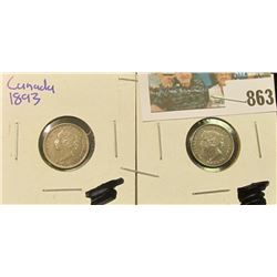 1893 & 1897 SILVER CANADIAN 5 CENT PIECES