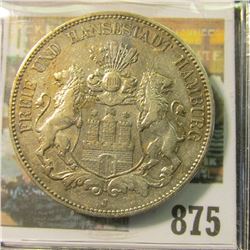 GERMAN STATES/ HAMBURG 1903-J SILVER 5 MARK COIN