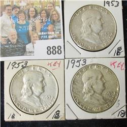 (3) 1953 P EF-AU Franklin Half Dollar.