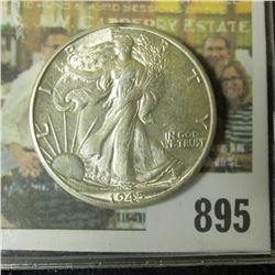 1945 D Walking Liberty Half Dollar, AU 58.