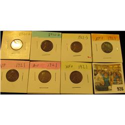 926 _ (3) 1921 S Fine & (3) 21 P VF-EF Lincoln Cents. All carded and ready for resale.