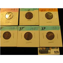 939 _ (6) 1918 S Lincoln Cents, all grading VF-EF. Nice Chocolate browns.