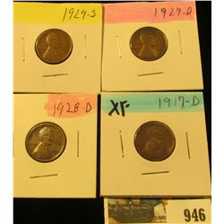 946 _ 1917D, 28D, 29D, & S Lincoln Cents, all Grading EF.