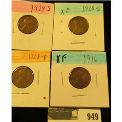 949 _ 1916P, 28D, 28S, & 29S Lincoln Cents, all Grading EF.