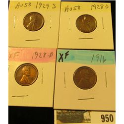950 _ 1916P, 28D, 28S, & 29S Lincoln Cents, all Grading EF.
