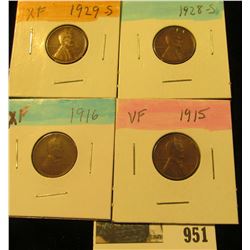 951 _ 1915P VF, 16P EF, 28S EF, & 29S EF Lincoln Cents.