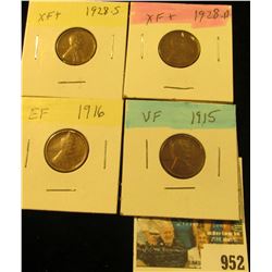 952 _ 1915P VF, 16P EF, 28D EF, & 28S EF Lincoln Cents.