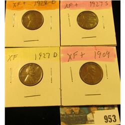 953 _ 1909 P, 27D, S, & 28D Lincoln Cents, all Grading EF.