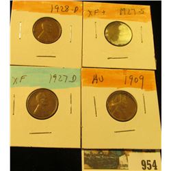 954 _ 1909 P, 27D, S, & 28D Lincoln Cents, all Grading EF.