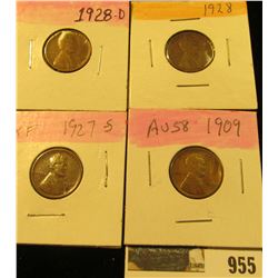 955 _ 1909 P, 27S, 28P & D Lincoln Cents, all Grading EF.