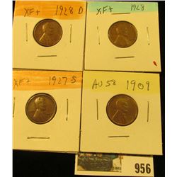 956 _ 1909 P, 27S, 28P & D Lincoln Cents, all Grading EF.