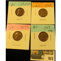 957 _ 1909 P VDB, 27S, 28P & D Lincoln Cents, all Grading EF-AU.
