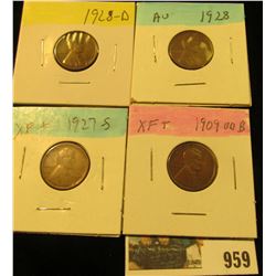 959 _ 1909 P VDB, 27S, 28P & D Lincoln Cents, all Grading EF-AU.
