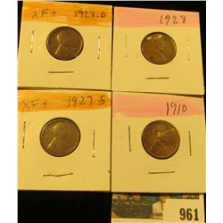 961 _ 1910P, 27S, 28P & D Lincoln Cents, all Grading EF-AU.