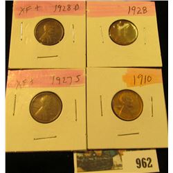 962 _ 1910P, 27S, 28P & D Lincoln Cents, all Grading EF.