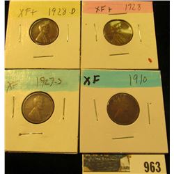 963 _ 1910P, 27S, 28P & D Lincoln Cents, all Grading EF.