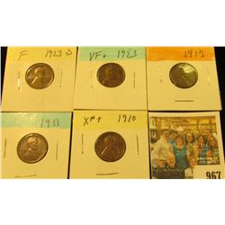967 _ 1910P, 11P, 12P, 23P, & S Lincoln Cents, Fine to EF.